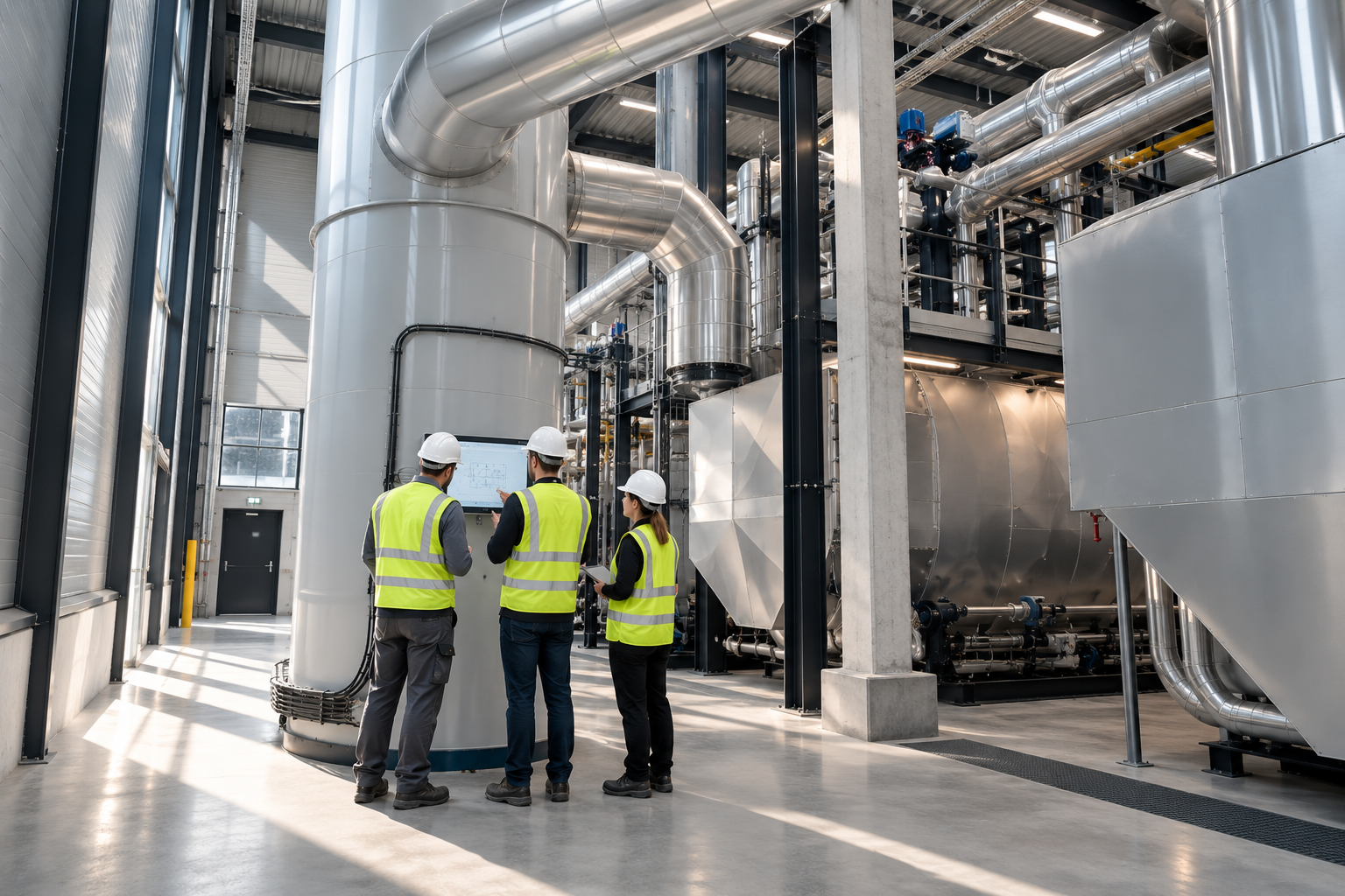 Zespół pracujący przy instalacji energetycznej w zakładzie przemysłowym